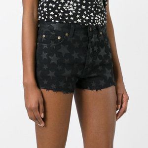 Saint Laurent Women's Black Star Print Denim Short